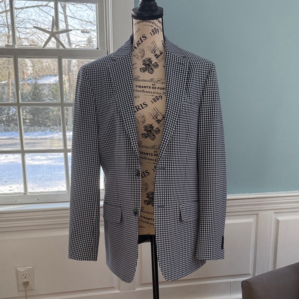 Tommy Hilfiger Blue and White Gingham Checkered Blazer Sz S
